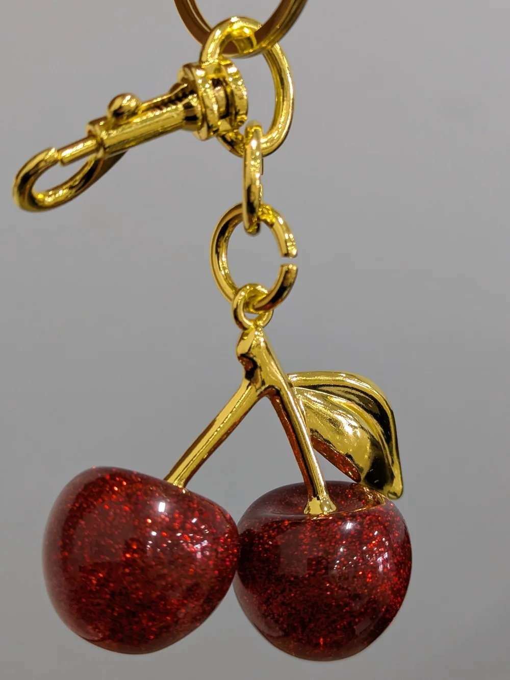 Red Glitter Cherry Charm Keychain NWOT (Small)